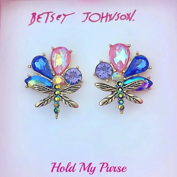 Betsey Johnson Jewelry - Betsey Johnson Dragonfly Crystal Earrings NIB